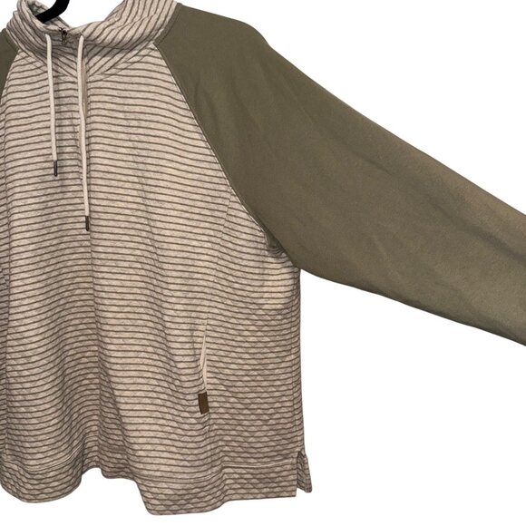 Maurices Marled Olive & Cream Striped Pullover With Half-Zip & Drawstring 4X - Picture 3 of 8